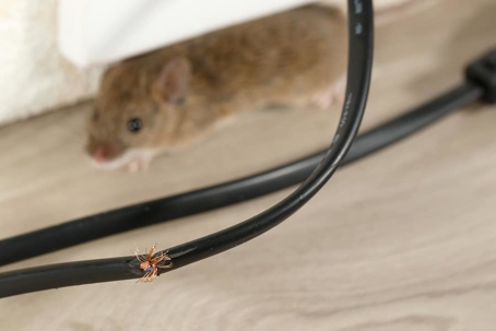 Electrical wires and a mouse in the background