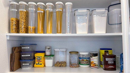 an organized kitchen pantry