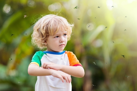 Little boy is itching from mosquito bite